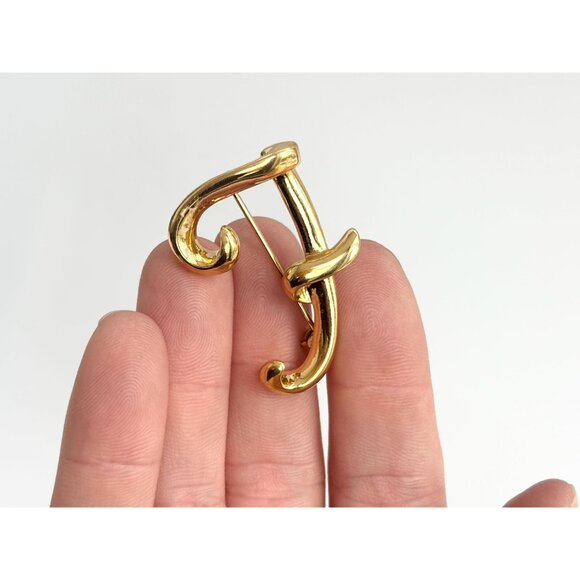 Anne Klein letter "F" Gold Toned Costume Jewelry Brooch | Lapel Pin - Picture 10 of 10